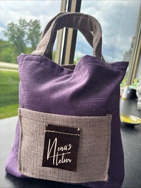 Purple Tote with Taupe Pocket